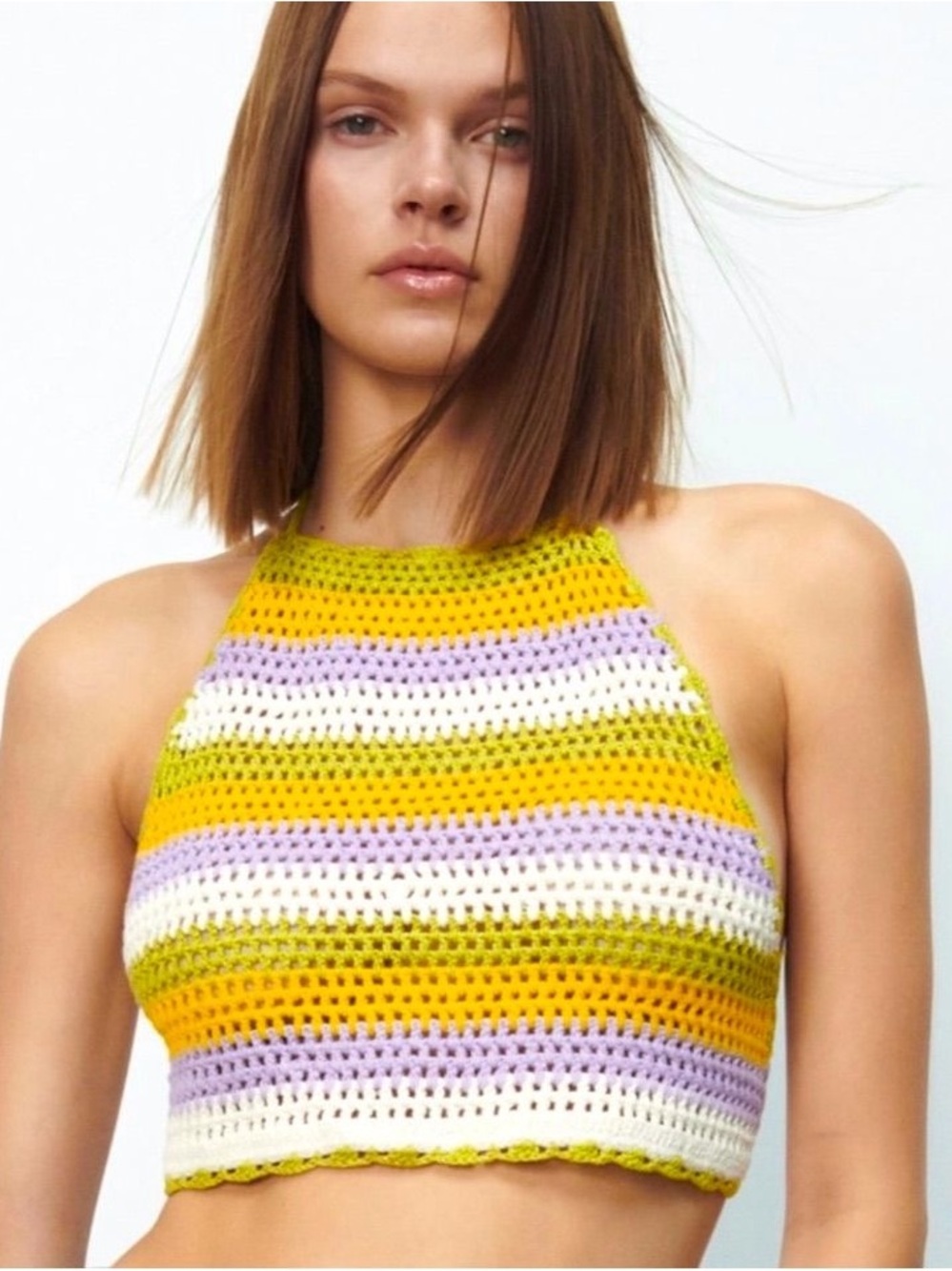 Zara Striped Crochet Halter Crop Top - Size S